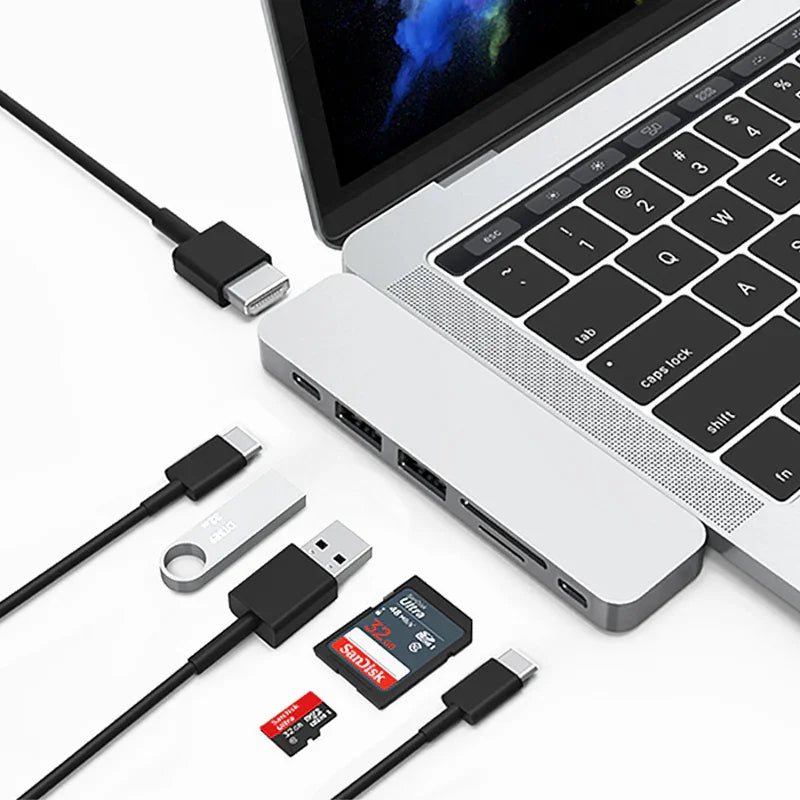 Wiwu Usb Type-C 7 In 1 Hub Aluminum Case For Macbook-T8 - Tashqila Wiwu Usb Type-C 7 In 1 Hub Aluminum Case For Macbook-T8 - Tashqila